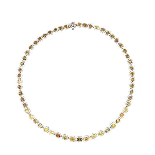 18K Three-Tone Mixed Color and Shapes Diamond Station Necklace