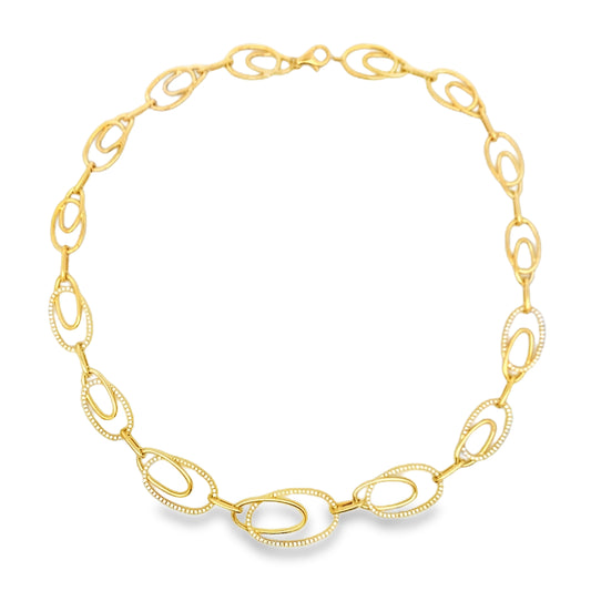 18K Yellow Gold Oval Diamond Link Necklace