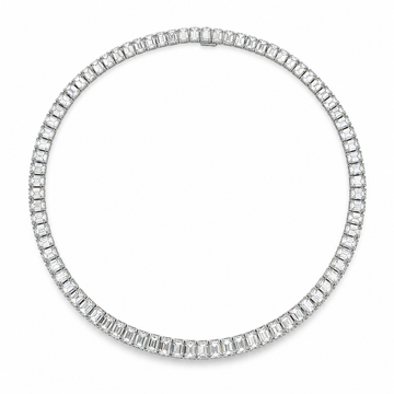 18K White Gold Emerald Cut Diamond Necklace