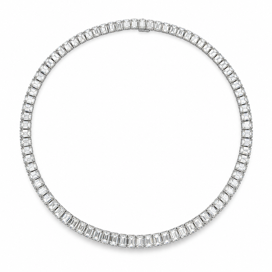 18K White Gold Emerald Cut Diamond Necklace