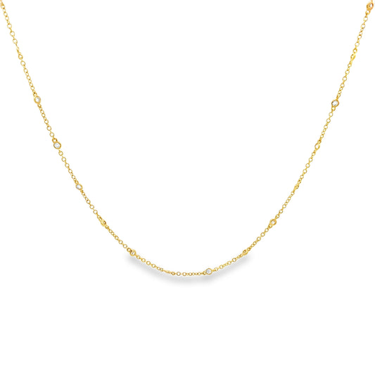 18K Yellow Gold Diamond By The Yard Necklace with 23 Bezel-Set Diamond Stations