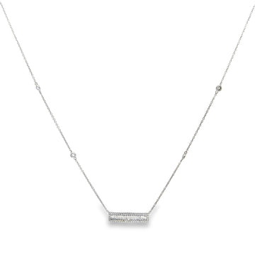 18K White Gold Diamond Bar and 4 Bezel-Set Diamond Station Necklace