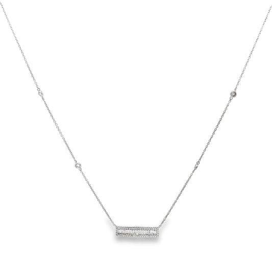18K White Gold Diamond Bar and 4 Bezel-Set Diamond Station Necklace