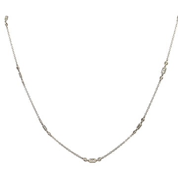 18K White Gold Diamond By The Yard with 8 Baguette and Round Diamonds Stations Necklace 18"