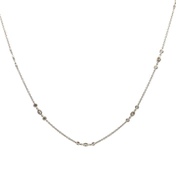 18K White Gold Diamond Necklace 18" with 8 Round and Marquise Diamond Stations