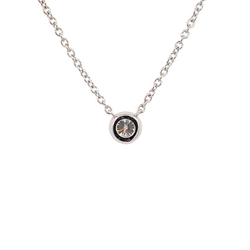 14K White Gold Diamond Necklace 18"  with 1 Round Diamond-Bezel Set