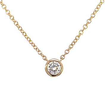 14K Yellow Gold Diamond Necklace 18" with 1 Round Diamond-Bezel