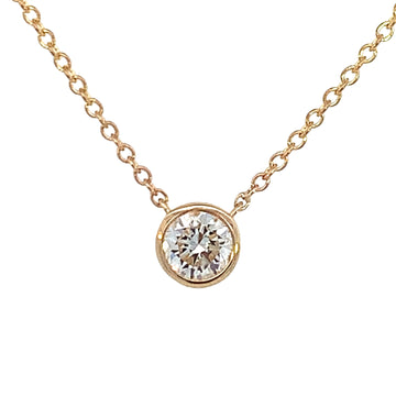 14K Yellow Gold Diamond Necklace 18" with 1 Round Diamond- Bezel Set