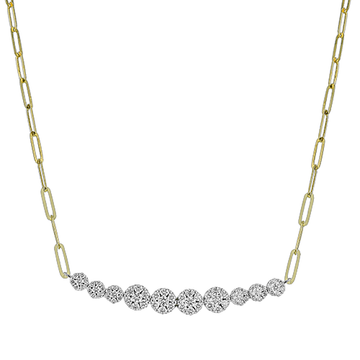 Simon G. 18K Two-Tone Diamond Cluster Bar Center on Paperclip Chain
