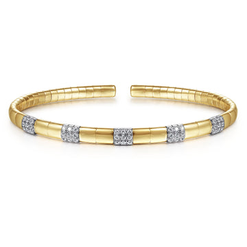 Gabriel & Co. 14K Two-Tone Pave Diamond Stations Cuff