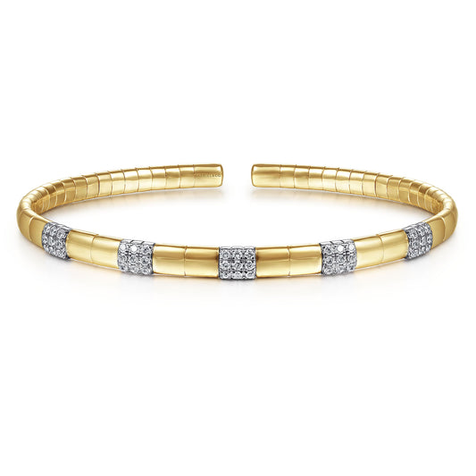 Gabriel & Co. 14K Two-Tone Pave Diamond Stations Cuff