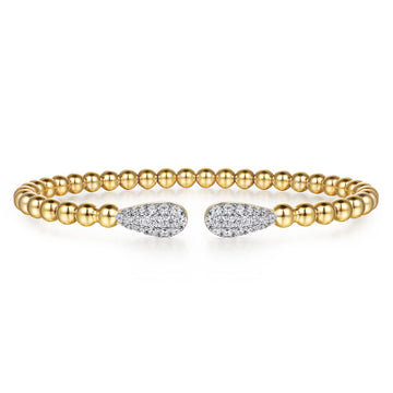 Gabriel & Co. 14K Yellow Gold Bujukan and Pave Diamond Teardrop Open Bangle