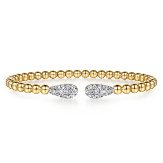 Gabriel & Co. 14K Yellow Gold Bujukan and Pave Diamond Teardrop Open Bangle