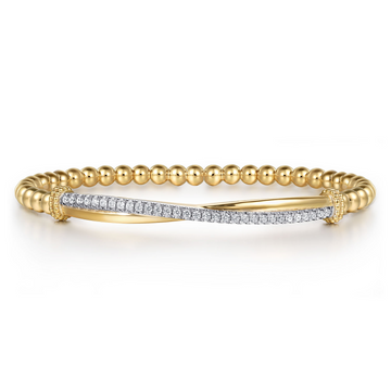 Gabriel & Co. 14K Yellow and White Gold Bujukan Diamond Bar Locking Bangle
