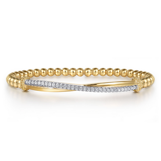 Gabriel & Co. 14K Yellow and White Gold Bujukan Diamond Bar Locking Bangle