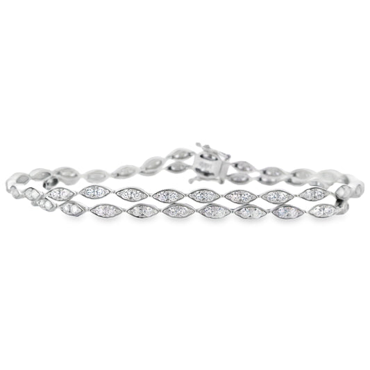 18K White Gold Marquise-Shaped Double Diamond Bracelet