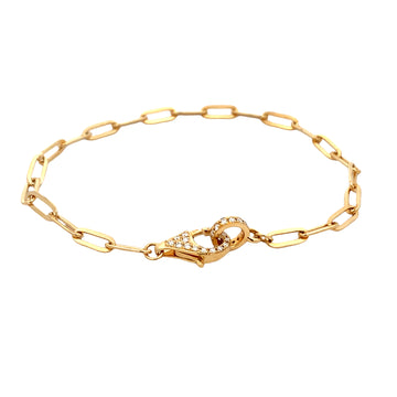 18K Yellow Gold Paperclip Link Bracelet with Diamond Clasp