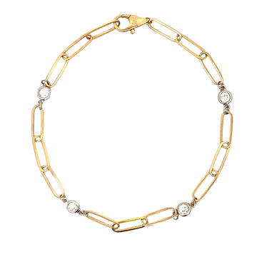 18K Two-Tone 4 Diamond Bezel Stations Oval Link Bracelet