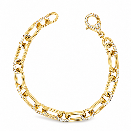 14K Yellow Gold Oval Link Diamond Bracelet