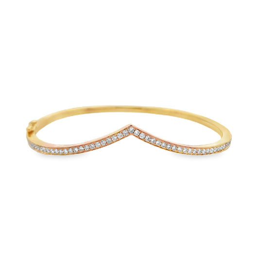 14K Yellow Gold Chevron Diamond Bangle
