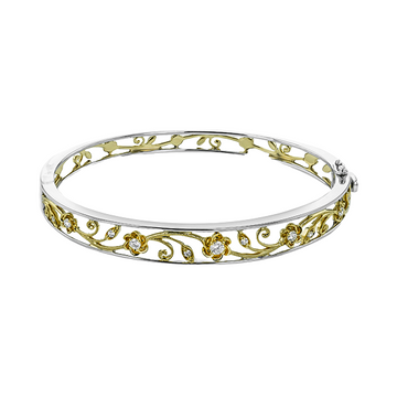 Simon G. 18K Two-Tone Floral Diamond Bangle
