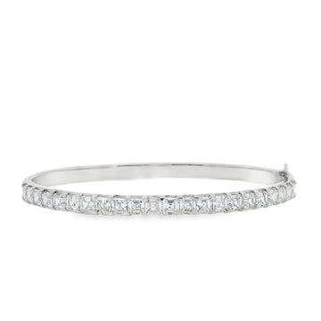 Norman Silverman 18K White Gold Asscher Cut Diamond Bangle