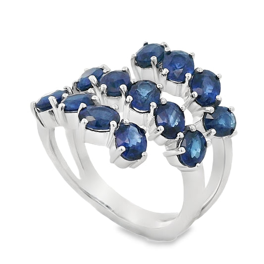 18k White Gold Blue Sapphire Triple-Wrap Ring