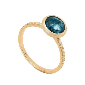 Marco Bicego 18K "Jaipur Color" London Blue Topaz with Diamond Pavé Shank Ring