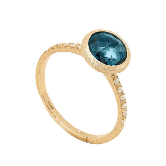 Marco Bicego 18K "Jaipur Color" London Blue Topaz with Diamond Pavé Shank Ring