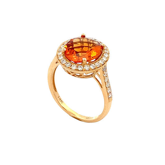 14K Yellow Gold Citrine and Diamond Halo Ring