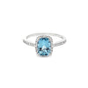 14K White Gold Rectangular Aquamarine and Diamond Halo Ring