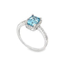 14K White Gold Rectangular Aquamarine and Diamond Halo Ring