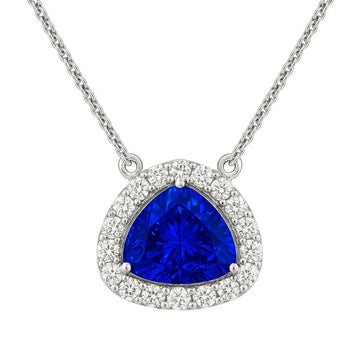 18K White Gold Trillion Sapphire and Diamond Pendant
