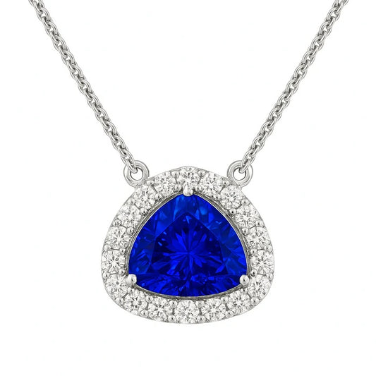 18K White Gold Trillion Sapphire and Diamond Pendant