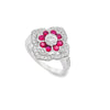 18K White Gold Ruby and Diamond Flower Ring