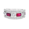 18K White Gold Ruby & Diamond Wide Ring