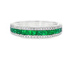 18K White Gold Emerald and Diamond Rows Ring
