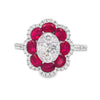 18K White Gold Ruby and Diamond Oval Flower Ring