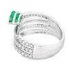 18K White Gold Emerald and Diamond Wide Ring