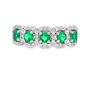 18K White Gold Emerald and Diamond 5-Stone Halos Ring