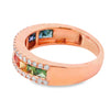 18K Rose Gold Rainbow Sapphire and Diamond Rows Ring