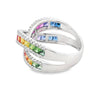 18K White Gold Rainbow Sapphire And Diamond Crossover Ring