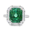 18K White Gold Green Tourmaline and Diamond Halo Ring