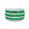 18K White Gold Emerald and Diamond Triple-Row Ring