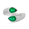 18K White Gold Pear-Cut Emerald and Diamond Bypass Ring