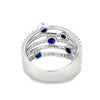 18K White Gold 5-Row Diamond Riing with 5 Bezel-Set Sapphire Accents