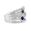 18K White Gold 5-Row Diamond Riing with 5 Bezel-Set Sapphire Accents