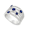 18K White Gold 5-Row Diamond Riing with 5 Bezel-Set Sapphire Accents