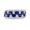18K White Gold Sapphires and Diamond Ring in Checker Pattern