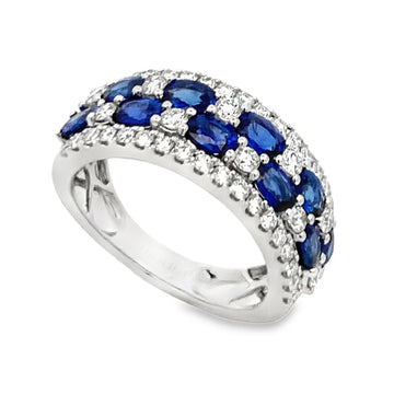 18K White Gold Sapphires and Diamond Ring in Checker Pattern